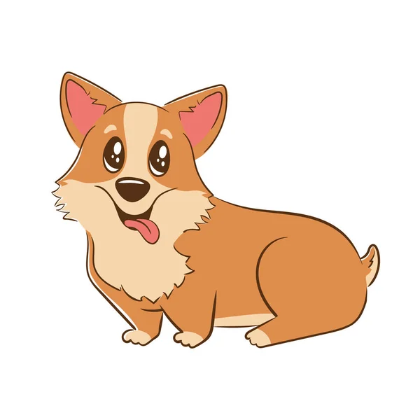 面白い漫画犬の品種は フラットスタイルで純血小さなコーギー よく手入れされた毛皮を持つ優しいペットのベクトルイラスト — ストックベクタ