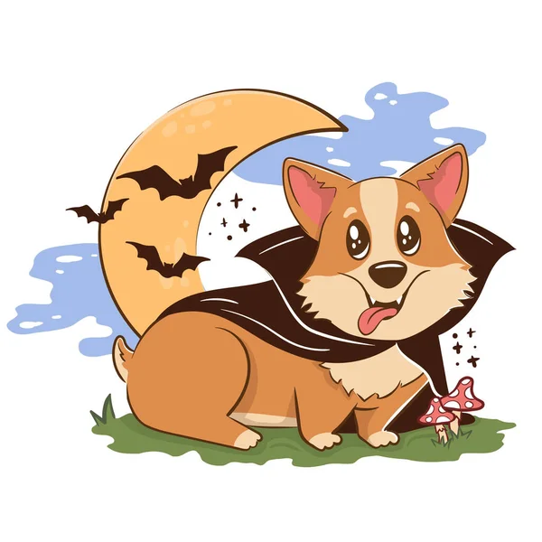 Cadılar Bayramı Vampir Kostümü Giymiş Komik Bir Corgi Köpeği Cadılar — Stok Vektör