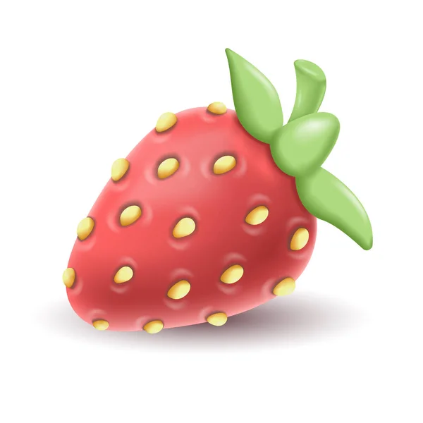 イチゴ全体の3Dアイコン 夏の果物のプラスチックアート — ストックベクタ