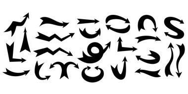 Yön ve büyümenin kalın oklarından oluşan katı siluetler. Vektör basit oklar