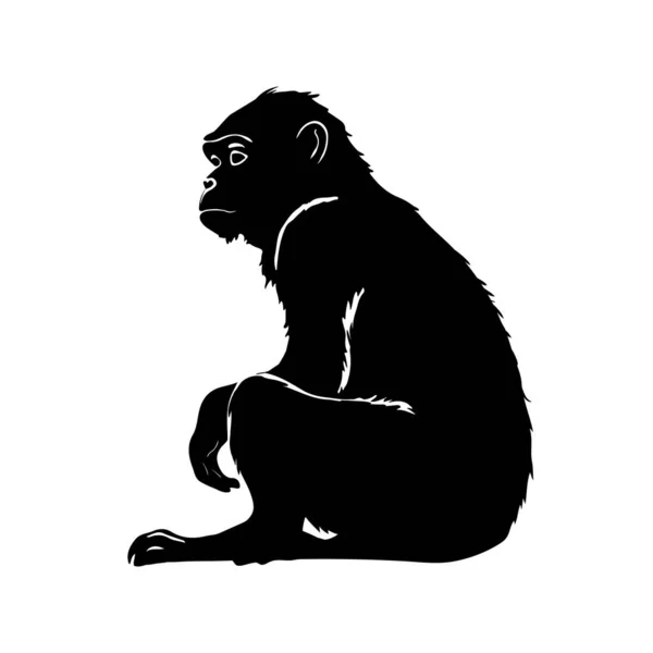 Одиночный Силуэт Реалистичной Обезьяны Сидящей Сбоку Современный Дизайн Логотипа — стоковый вектор