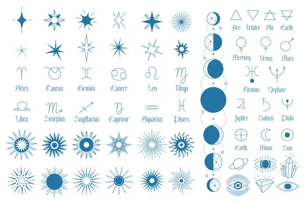 Satz Astrologischer Esoterischer Horoskopsymbole Minimalistische Sterne Abstrakte Sonnen Piktogramme Von Stockillustration