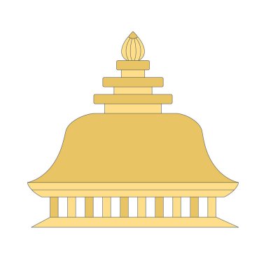 Altın sarısı stupa Budist mimari heykel dini yapı modern düz tasarım tarzı tek izole görüntü