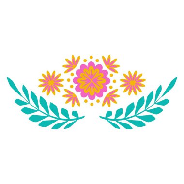Çerçeve çizgisinin geometrik renk ve yapraklarla olan botanik sınırı. Folklorik İskandinav dürtü çelengi