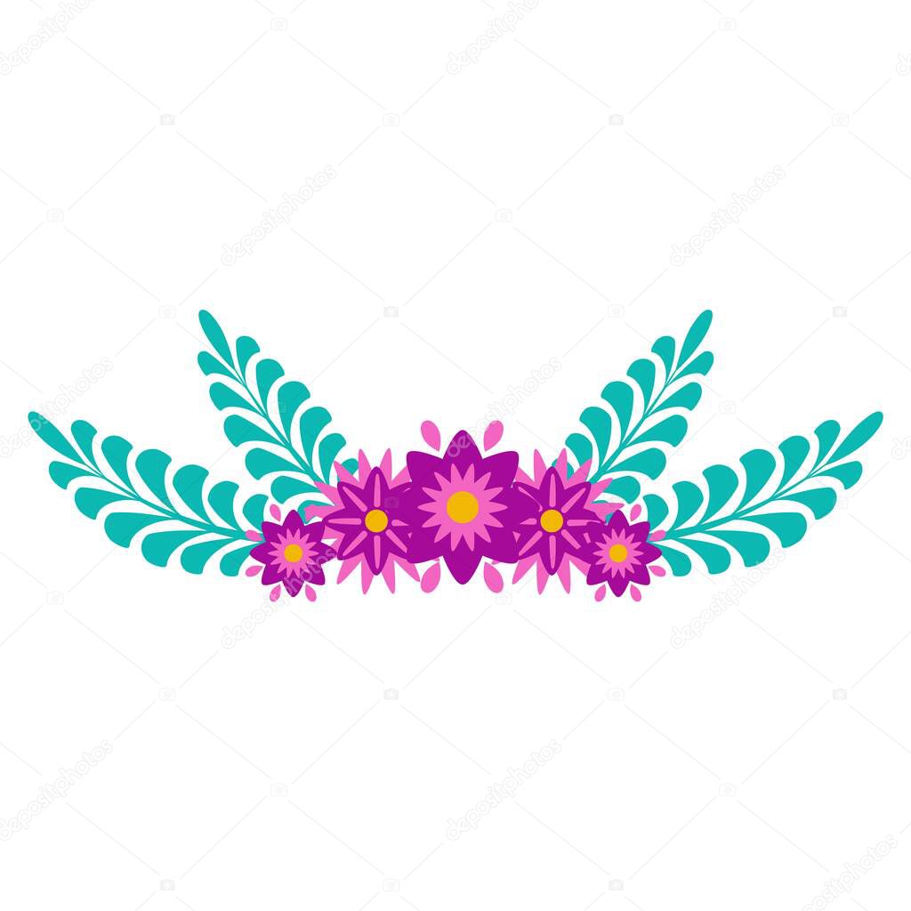 The botanical boundary of the frame line with geometric colors and leaves. Folcloric Scandinavian motive wreath