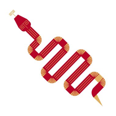 Yeni yıl Çin burcunun modası soyut kırmızı ve altın geometrik hayvan yılanı düz minimalist yerel tarzı. Çin zodyak takvim logosu, Asya astrolojik işaretleri.