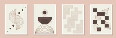 Trendy minimal mid century minimal element poster background vector set. Pantone Color of the Year mocha mousse Minimalist geometric style cover template with monochrome perspective prism shape wall art collection. Perfect design for print, cover, wa clipart