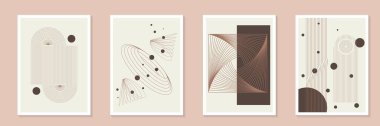 Asırlık modaya uygun minimal element poster arka plan vektörü seti. Pantone Yılın Rengi Mocha Mousse Minimalist Geometrik stil kapak şablonu monokrom çizgileri ve geçiş duvarı sanat koleksiyonu. Baskı, kapak ve duvar için mükemmel tasarım