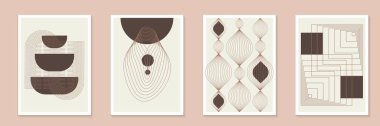 Orta yüzyıl modern minimal element orta yüzyıl poster arka plan vektörü seti. Pantone Yılın Rengi Mocha Mousse Minimalist Geometrik stil kapak şablonu monokrom çizgileri ve duvar sanat koleksiyonu. Baskı, kapak ve duvar için mükemmel tasarım