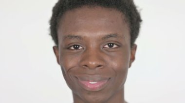 Face of Smiling Casual African Man on White Background