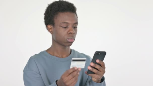 Casual African Man Shopping Online White Background — 비디오