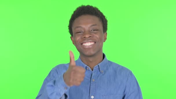Thumbs Casual African Man Green Background — Video Stock