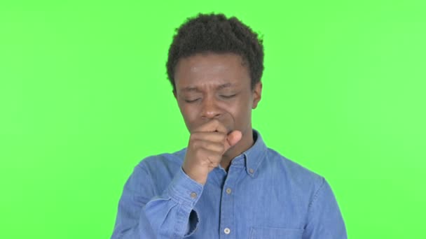 Coughing Sick Casual African Man Green Background — Stock video