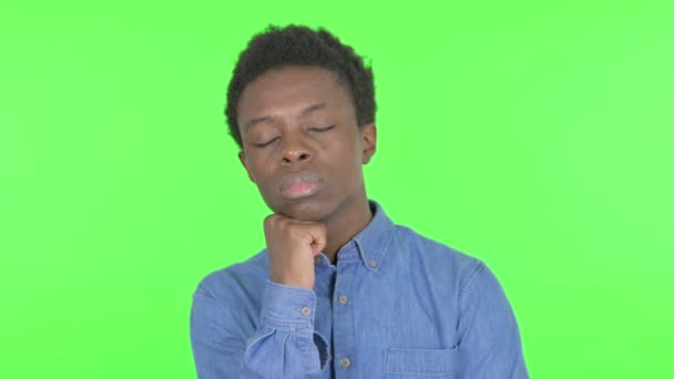 Tired Casual African Man Sleeping Green Background — 비디오