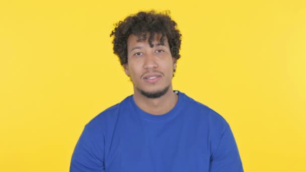 Successful Casual African Man Celebrating Achievement Yellow Background — 비디오
