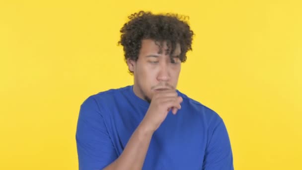 Sick Casual African Man Coughing Yellow Background — Wideo stockowe