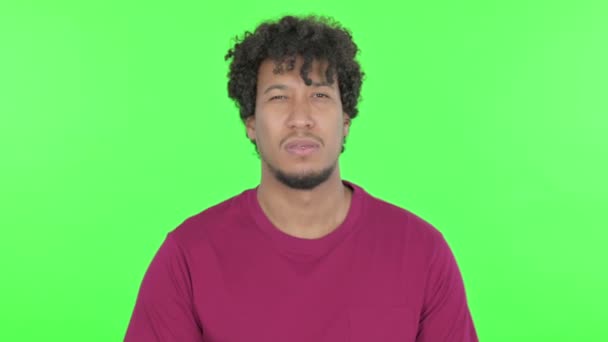 Casual African Man Asking Silence Green Background — Stock video