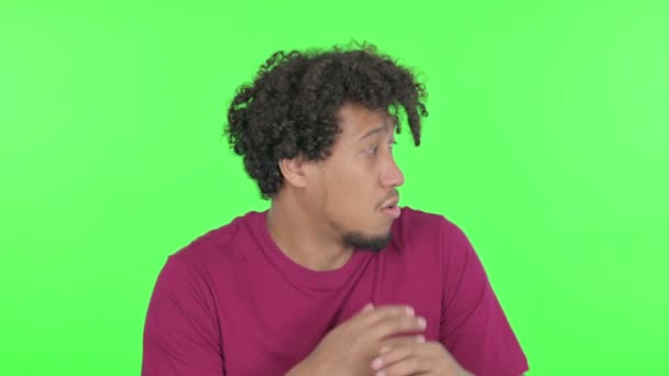 Frightened Casual African Man Feeling Scared Green Background — Video Stock