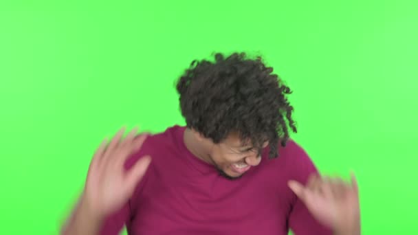 Disappointed Casual African Man Reacting Loss Green Background — Stock video