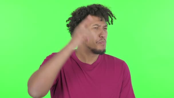 Angry Casual African Man Arguing Green Background — Stockvideo