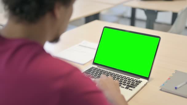 Close Young African Man Working Laptop Chroma Key Screen — Stockvideo