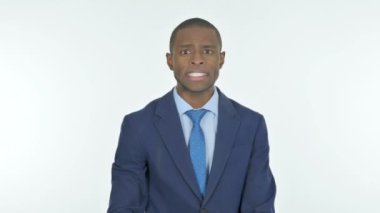 Angry Young African Businessman Arguing on White Background