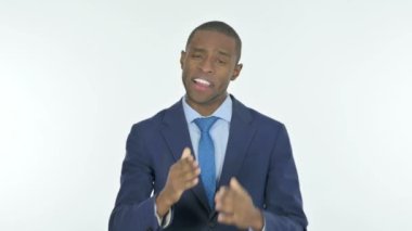 Video Call by Talking Young African Businessman on White Background