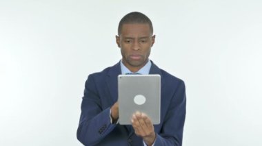 Young African Businessman using Tablet on White Background