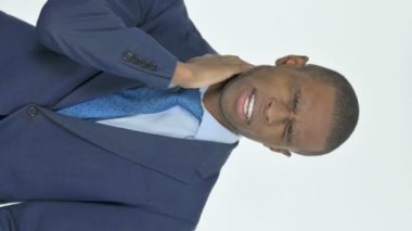 Vertical Video of Tired Young African Businessman on White Background