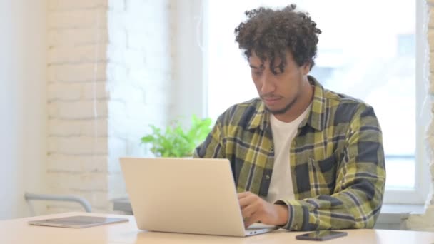 Thumbs Young African Man Working Laptop — Αρχείο Βίντεο