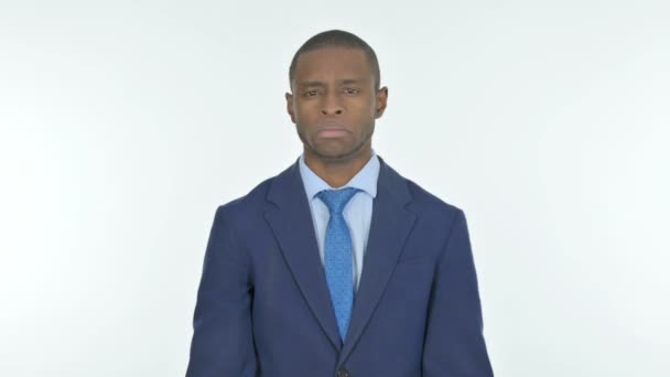 Disliking Young African Businessman White Background — Stock Video