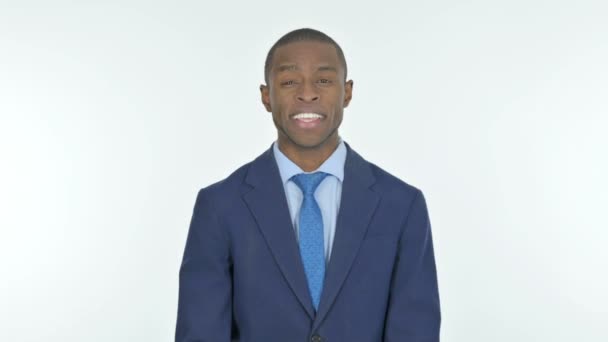 Welcoming Young African Businessman White Background — Stock Video