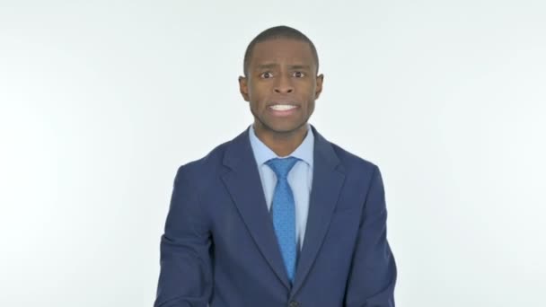 Angry Young African Businessman Arguing White Background — Stock Video