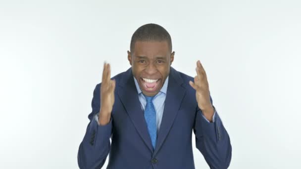 Screaming Young African Businessman Losing Control White Background — Video Stock