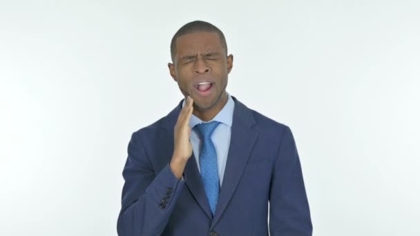 Young African Businessman Toothache White Background — 비디오