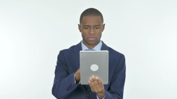 Young African Businessman Using Tablet White Background — Video Stock