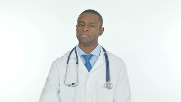Thumbs Young African Doctor White Background — Wideo stockowe