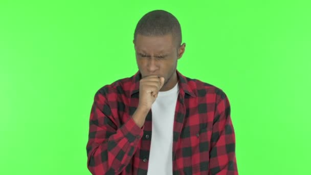 Coughing Sick Young African Man Green Background — Vídeo de Stock