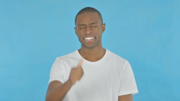 Thumbs Young African Man Blue Background — Αρχείο Βίντεο