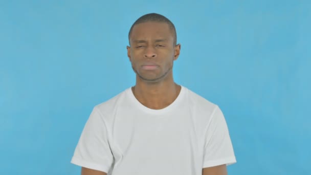 Denying Young African Man Rejection Blue Background — Wideo stockowe