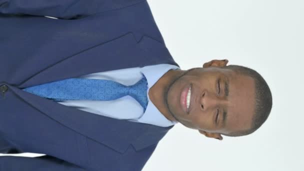 Vertical Video Sad Young African Businessman Crying White Background — Vídeos de Stock