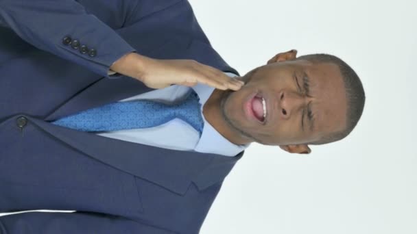 Vertical Video Young African Businessman Toothache White Background — Wideo stockowe