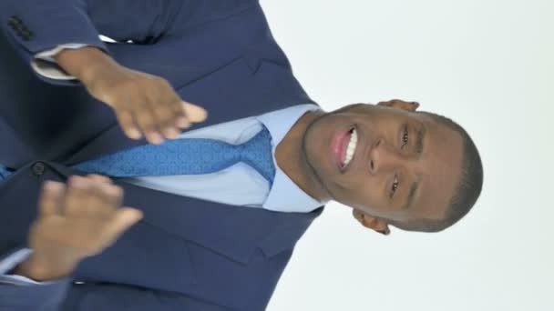 Vertical Video Talking Young African Businessman White Background — Video Stock
