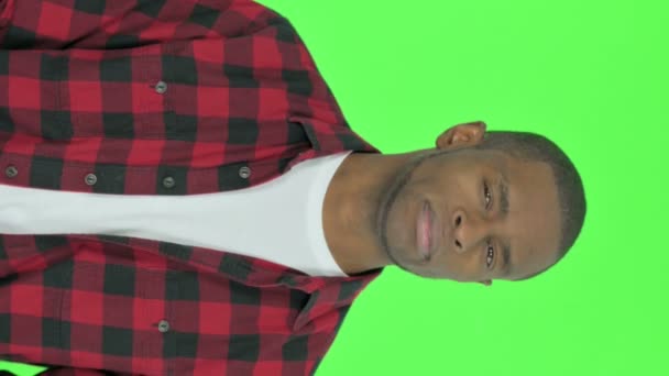 Vertical Video Disliking Young African Man Denial Green Background — Wideo stockowe