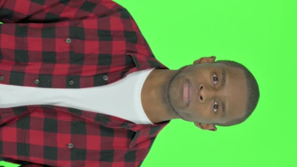 Vertical Video Disliking Young African Man Denial Green Background — Stok Video
