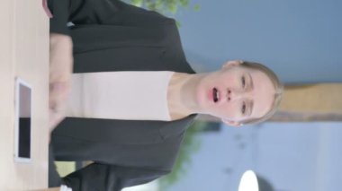 Vertical Video of Tired Young Businesswoman with Migraine