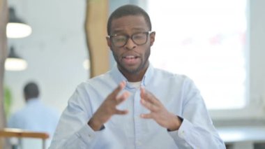 Portrait of Video Call by Talking African American Man