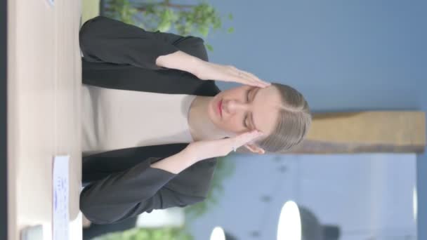 Vertical Video Young Businesswoman Headache Office Migraine — Wideo stockowe