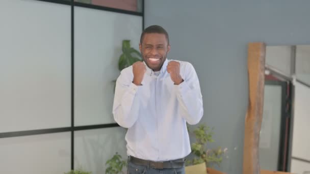 Excited African American Man Celebrating Success Feeling Happy — Stock video