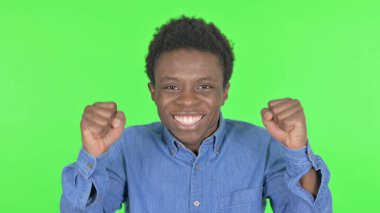Successful Casual African Man Celebrating on Green Background